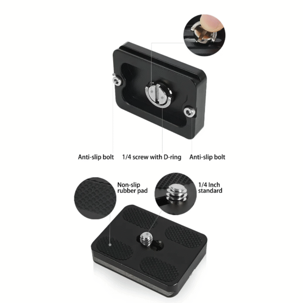 Arlote Adaptador De Trípode 1/4″ Para Cámaras Deportivas, Base Fija De Aleación De Aluminio, Color Negro