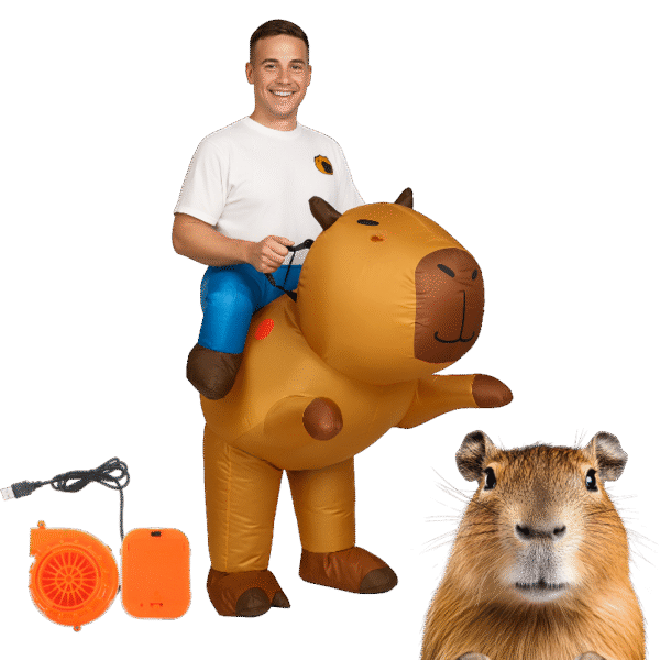 Disfraz capibara inflable medio cuerpo con inflador